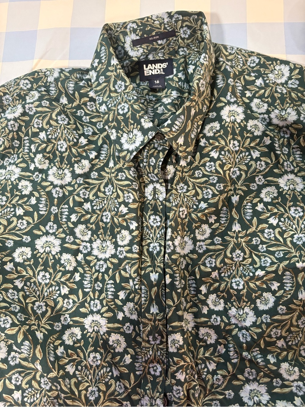 Women’sSZ 16 Lands' End NO IRON Shirt Button-Down Floral 100% Soft Cotton!